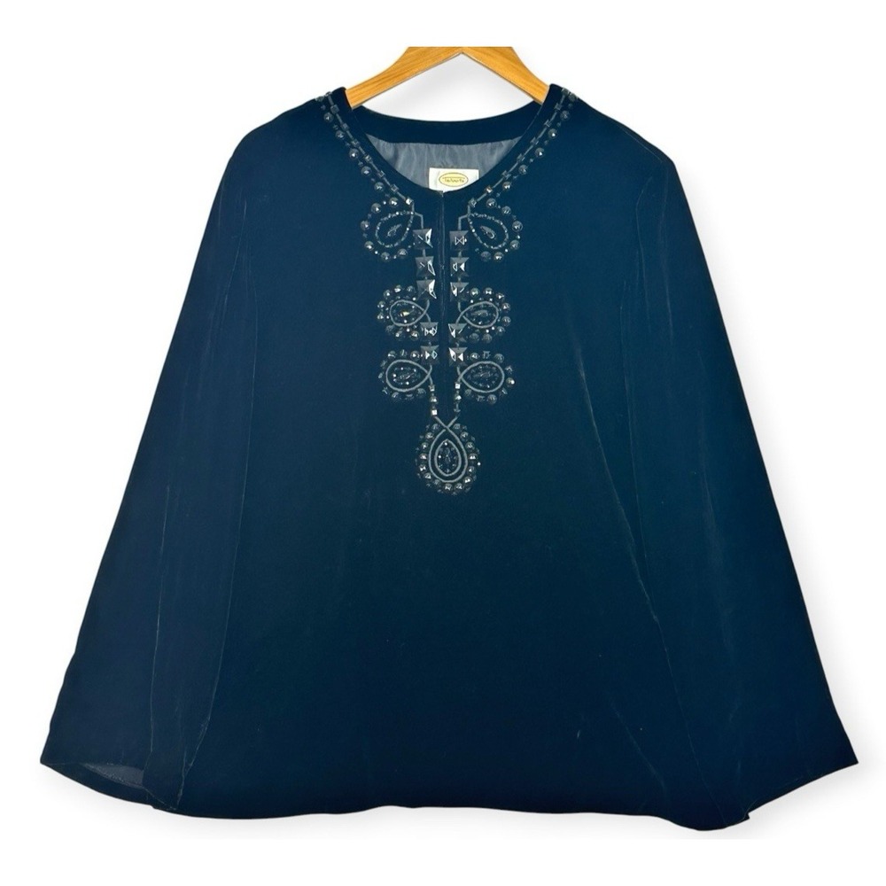 Talbots Velvet Tunic Womens Black 16 Silk Blend Beaded Embellished Side Zip